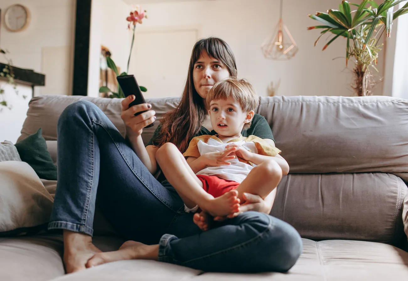Family comparing internet options together at home